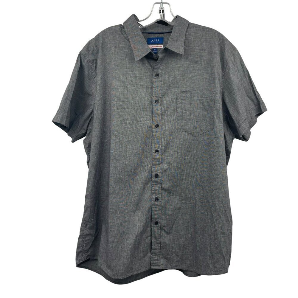 Apt.9 Mens Button Up Shirt Short Sleeve Smart Temp Gray/Multi Size XL
